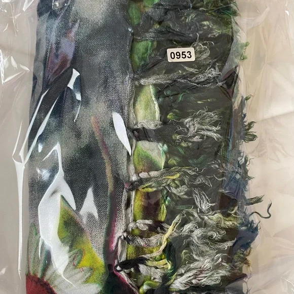 Frida Kahlo Portrait Scarf/Sarong- Green, Pink, Yellow Floral Print - Picture 4 of 4